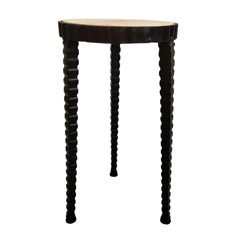 22 Inch Round Wooden Side Table with Tapered Tripod Base, Brown and Black | Walmart (US)