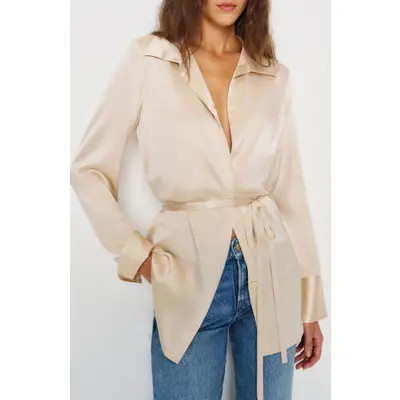 Reformation Camilla Tie Waist Silk Shirt in Almond at Nordstrom, Size 6 | Nordstrom