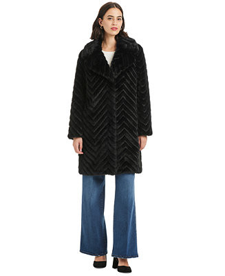 Women's Chevron Textured Faux-Fur Coat | Macy's