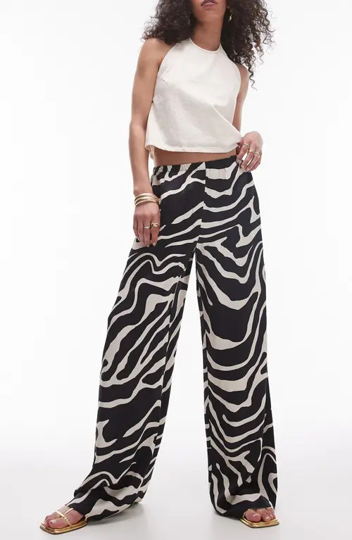 Topshop Zebra Print Satin Wide Leg Pants in Grey at Nordstrom, Size 2 Us | Nordstrom
