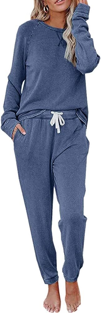 Womens Sweatsuits 2 Piece Outfit Sweatpants Loungewear Jogger Pajama Set Long Sleeve Pullover Dra... | Amazon (US)