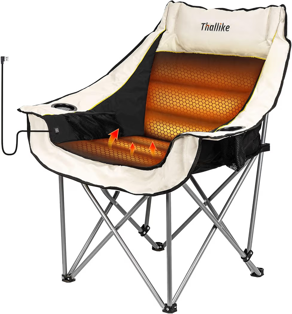 Heated Oversized Camping Chair for Adults Portable Folding Padded Chair with 3 Heat Levels Cup Ho... | Amazon (US)