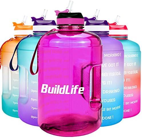 BuildLife Gallon Motivational Water Bottle Wide Mouth with Straw & Time Marked to Drink More Dail... | Amazon (US)