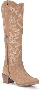 IUV Cowboy Boots For Women Knee High Boots Pointy Toe Women's Western Boots Side Zipper Chunky He... | Amazon (US)