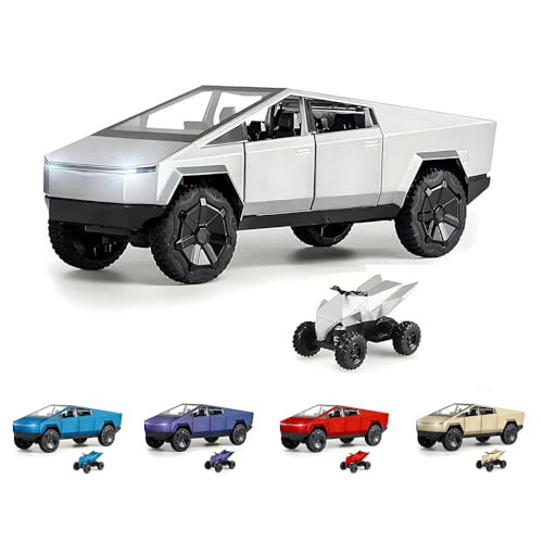 Cybertruck Toy Police Car Trucks Alloy Die Casting 1/24 Model Pickup Truck Model Toy Race Car with Motorcycle -Sound and Light Ideal Gift Age for 6 Year Up | Amazon (US)