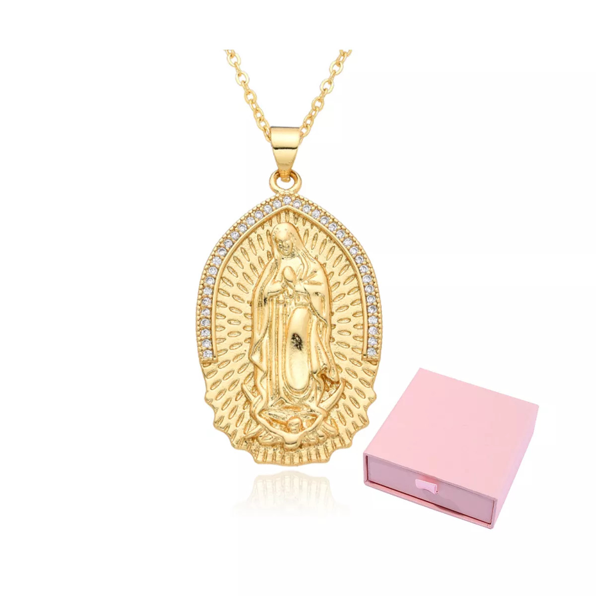 Gold Plated Necklace - Virgin Mary Pendant, 18K Gold Plated, Cubic Zirconia Embellishment, Religi... | Target