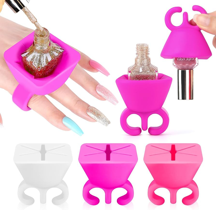 SAVILAND 3Pcs Wearable Nail Polish Bottle Holders: Anti-Spill Nail Polish Holder Ring Silicone Po... | Amazon (US)