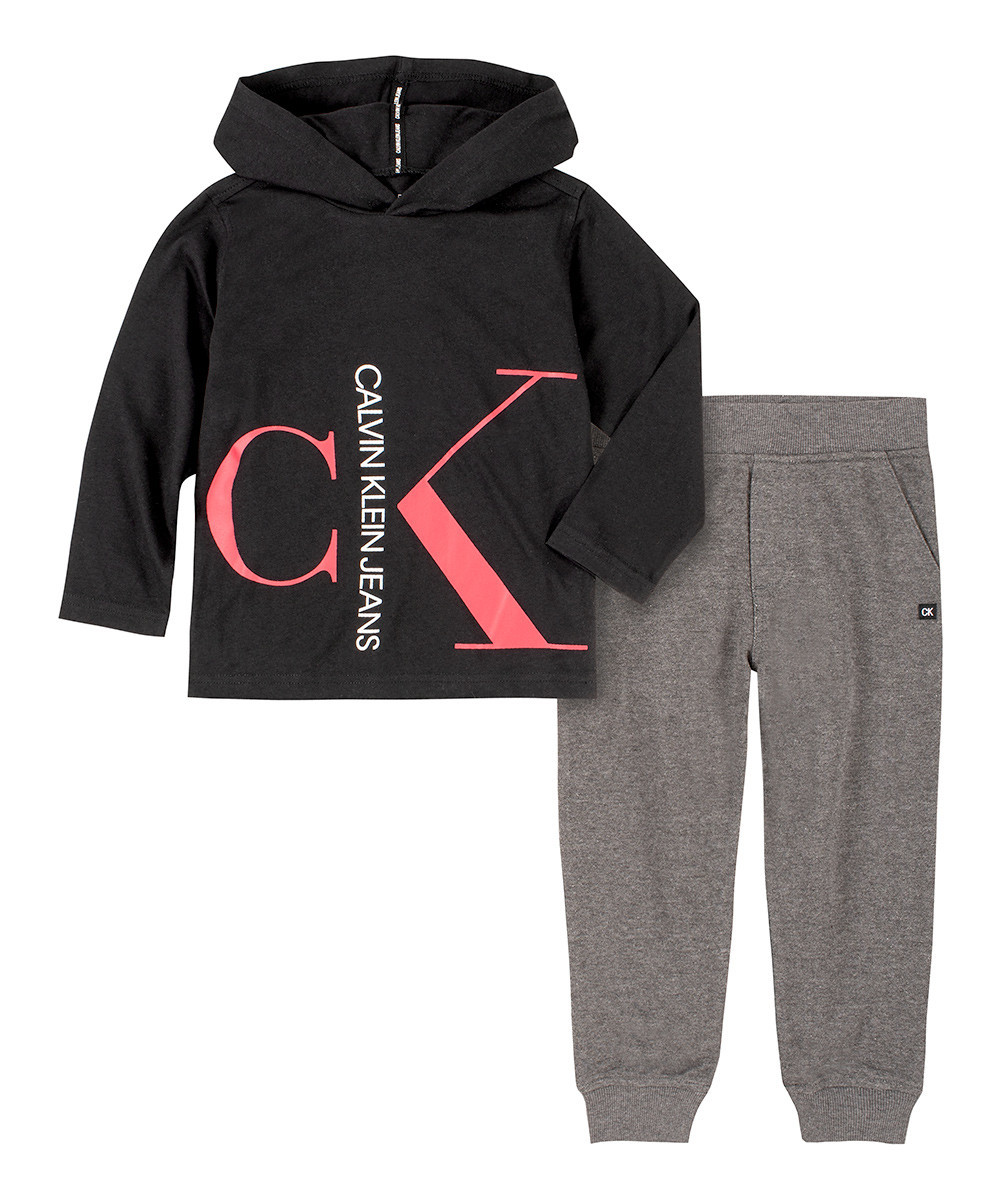 Calvin Klein Jeans Boys' Sweatpants - Black Logo Hoodie & Gray Joggers - Toddler & Boys | Zulily