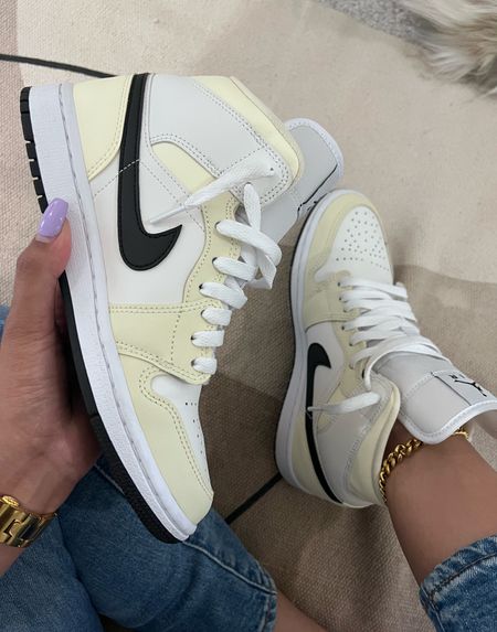 My favorite mid Air Jordan 1s. Color is a light, pastel yellow. Lovely neutral style for every day looks. The watch  is a Movado two tone. I’m wearing a women’s size 7.5 and it runs true to size. 

#LTKshoecrush #LTKGiftGuide