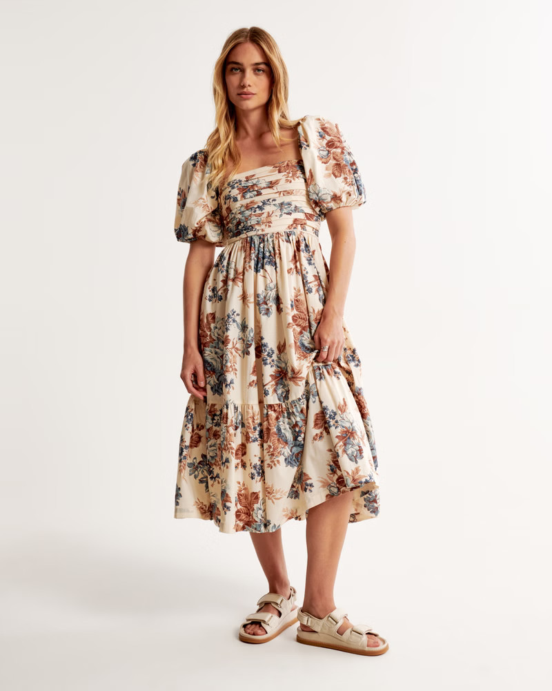 Emerson Poplin Puff Sleeve Midi Dress | Abercrombie & Fitch (US)