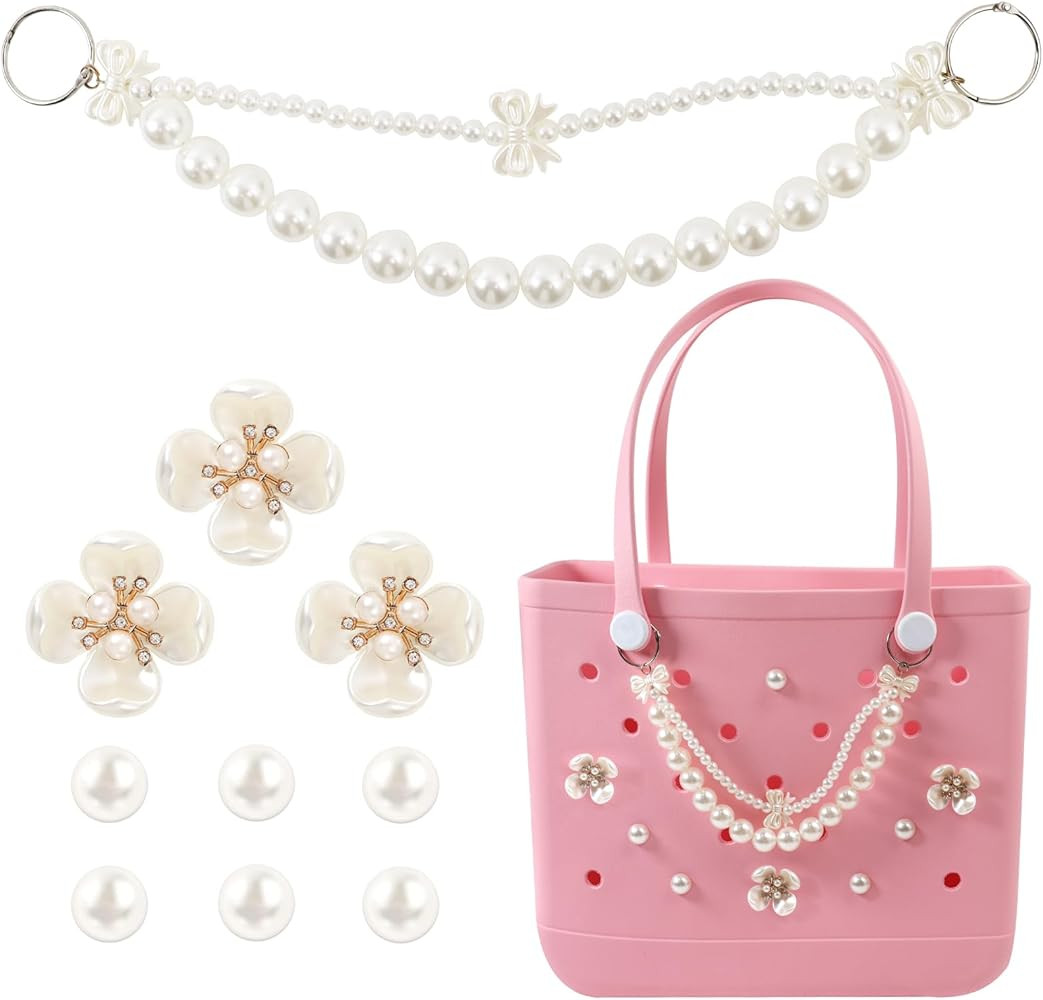 Charms for Bogg Bag Flowers Pearl Chain for Bogg Bag Accessories Charms Compatible with Simply Mo... | Amazon (US)