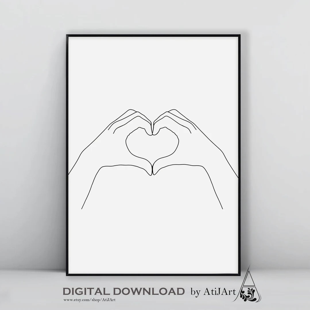 Love Hands print,Hand Printable art,Finger Poster,Hand Heart Printable,Line Drawing Print,Minimal... | Etsy (US)