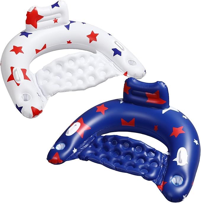 Junkin 2 Pcs Patriotic Inflatable Pool Float Chair Red White Blue Star Pool Lounger Water Pool Fl... | Amazon (US)