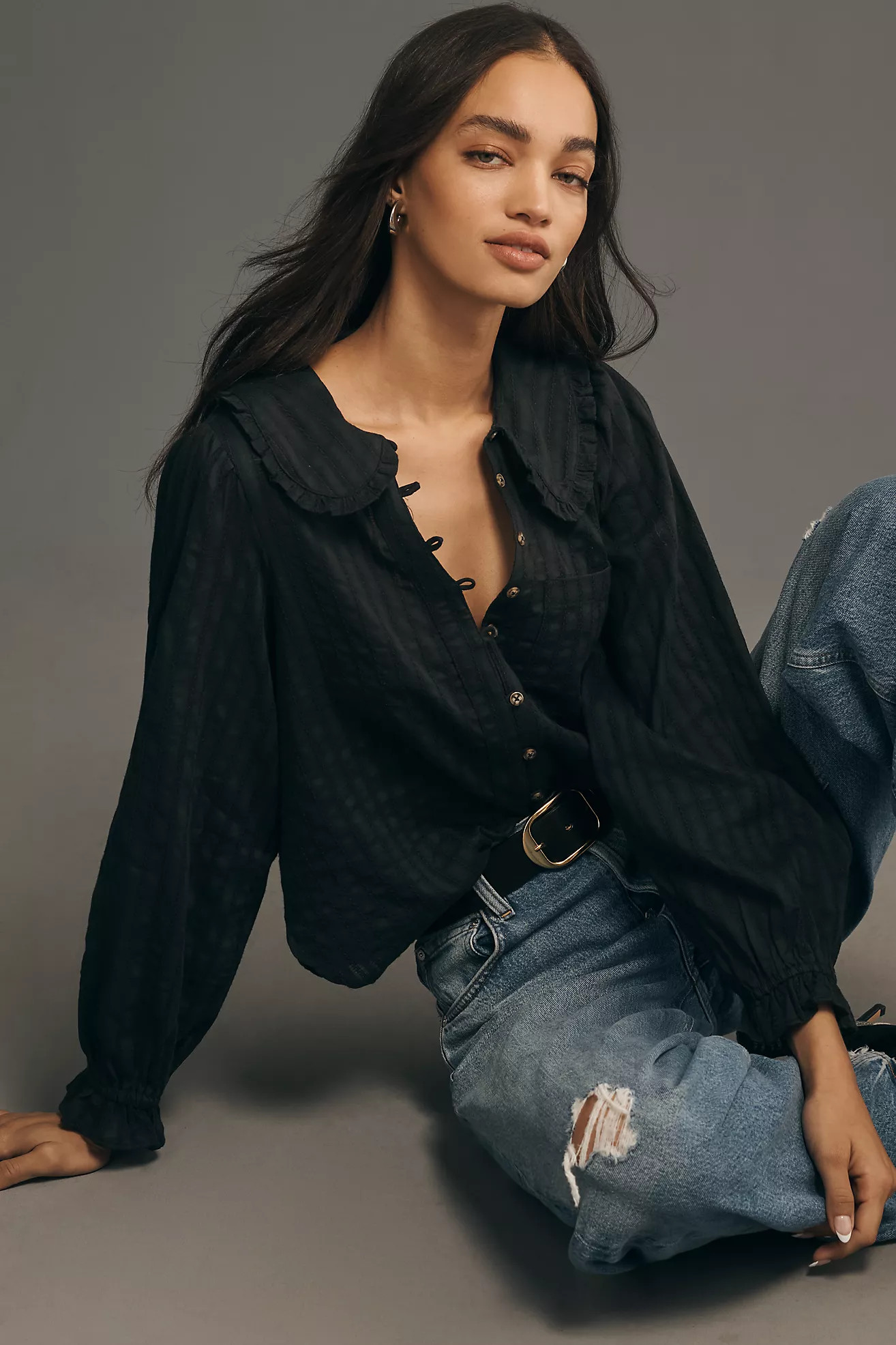 The Keira Collared Button-Front Blouse by Pilcro: Long-Sleeve Edition | Anthropologie (US)