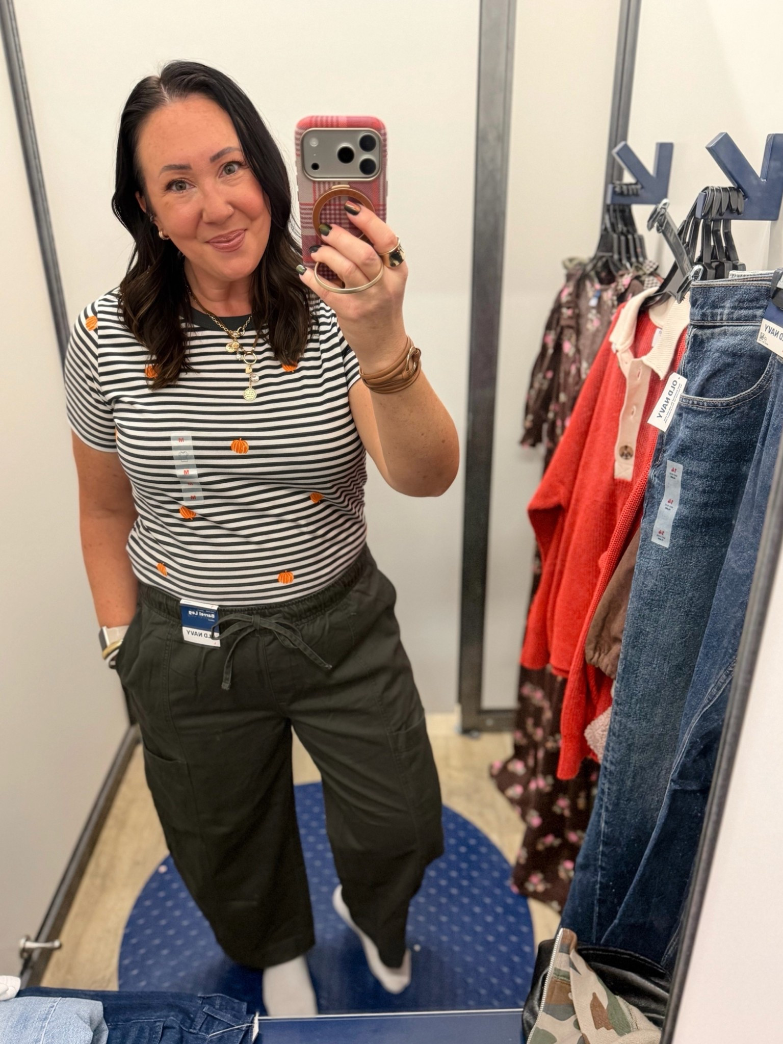 The cutest striped pumpkin tee and and it’s on sale for $10! Wearing a medium but would prefer a large in this one. Large regular barrel leg pants are a new favorite!  Look like the gap ones that are more than double the price!

#LTKMidsize #LTKSaleAlert #LTKOver40