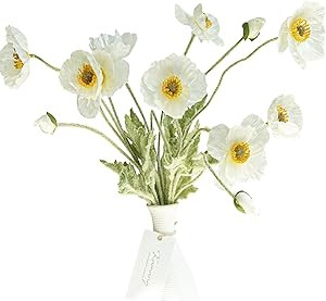 Amazon.com: Kamang Artificial Poppy White Silk Flower (3 Stems) for Spring Home Decor and Wedding... | Amazon (US)