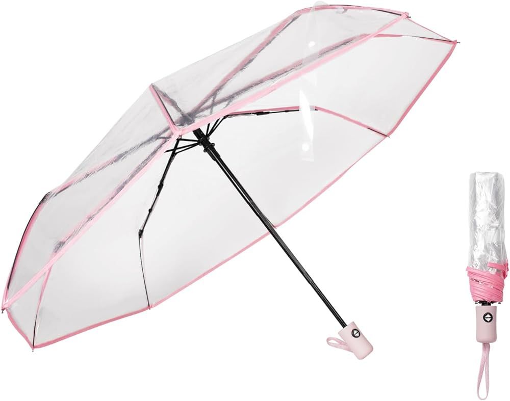 Pumwoy Clear Umrella, Transparent Folding Automatic Open Close Travel Umbrellas for Rain,Wind and... | Amazon (US)