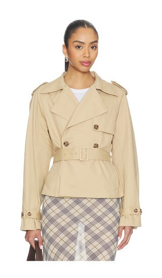 Good American Cropped Trench Jacket in Beige. - size XS | Revolve Clothing (Global)