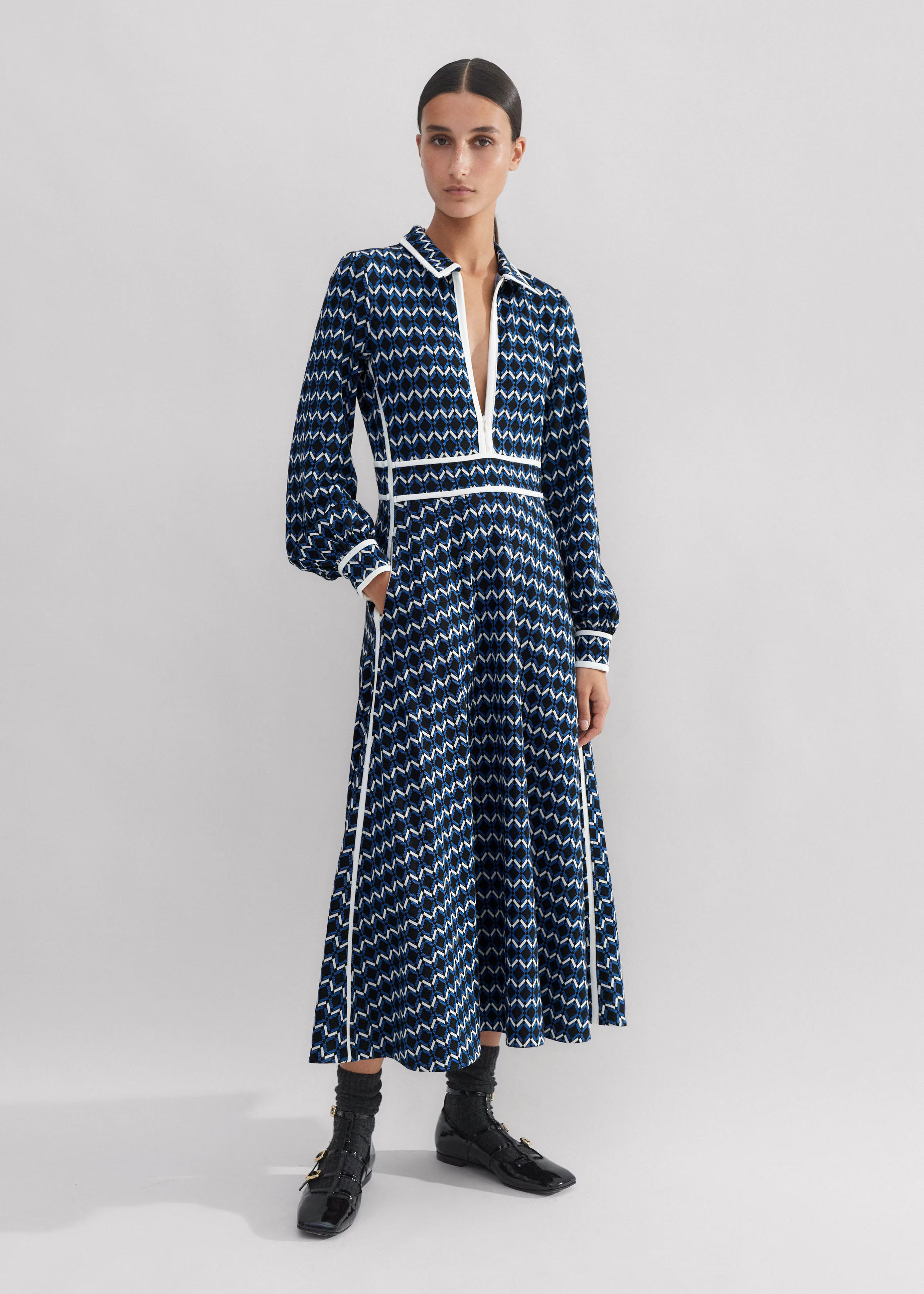 Women's Black Geo Jacquard Midi Dress | ME+EM | ME+EM US