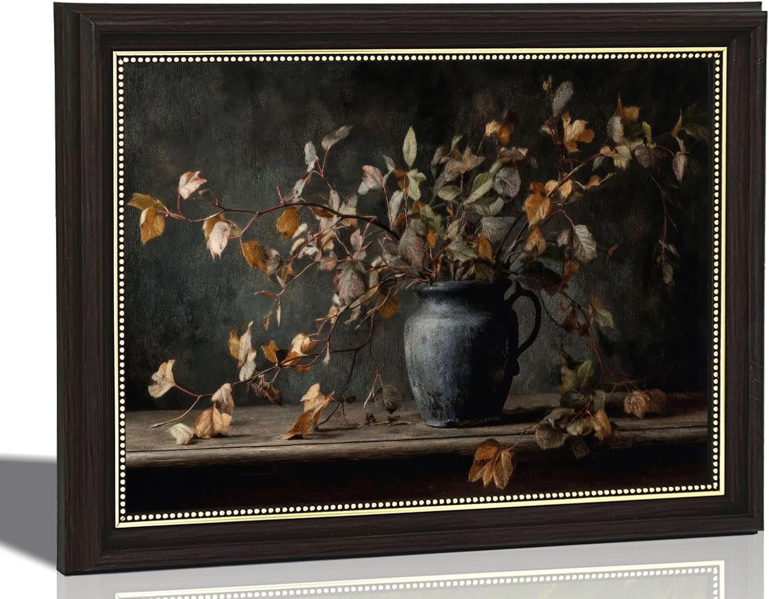 Dark Brown Framed Vintage Still Life Canvas Wall Art, Retro Moody Flower Vase Poster Artwork, Farmhouse Rustic Dark Botanical Painting Picture Wall Decor, for Bedroom, Office, Home Decoration, 9x11in | Amazon (US)