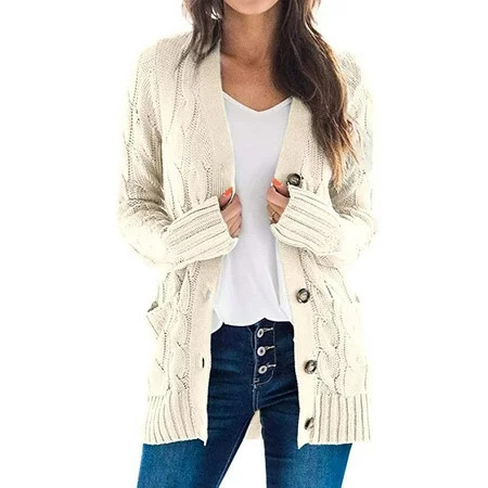 Women Winter Sweater Cardigan Long Sleeve Open Front Button Down Knitwear Coat With Pocket | Walmart (US)