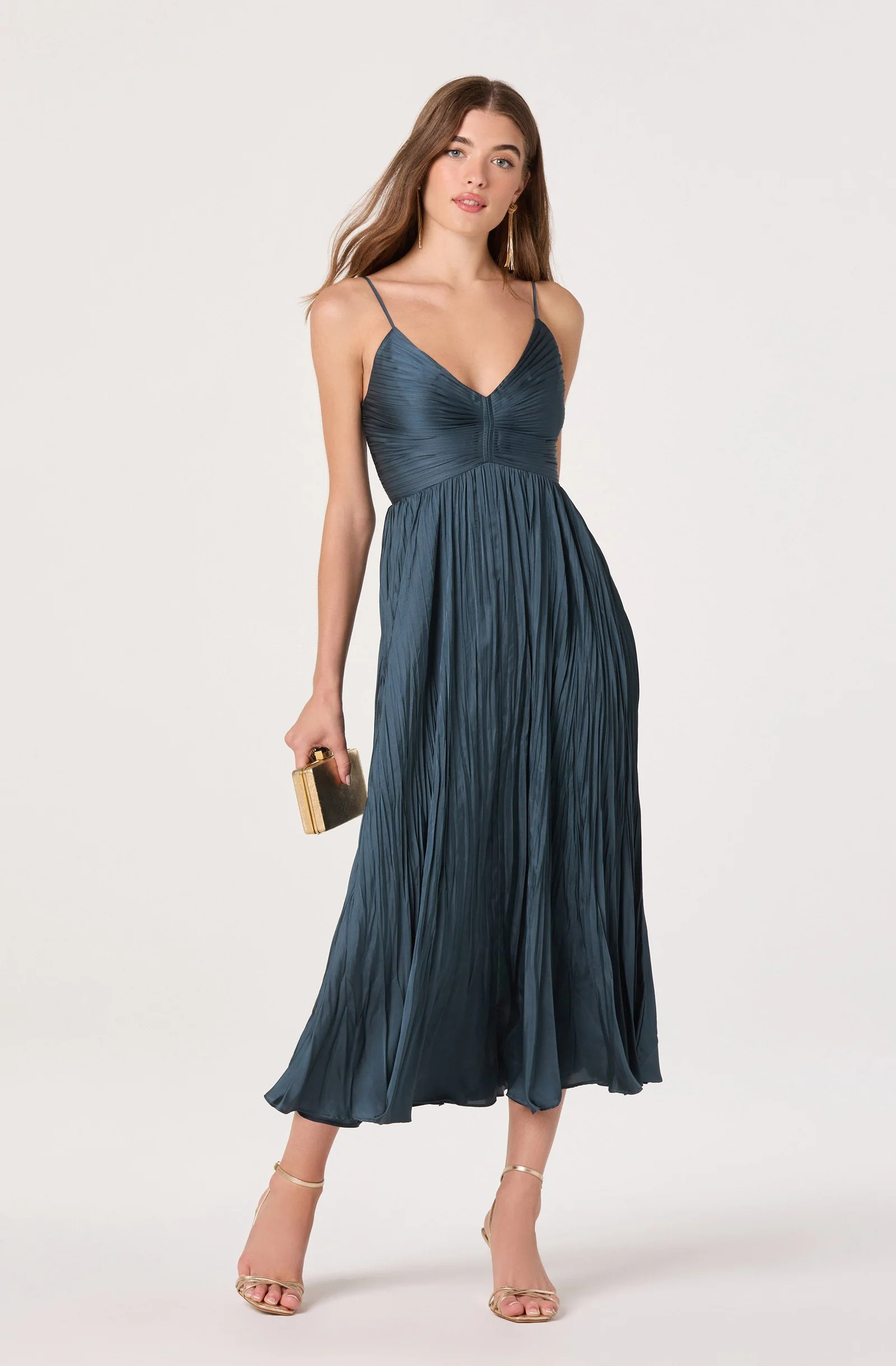 Maeve Pleated Midi Dress - Dark teal / XS | ASTR The Label (US)