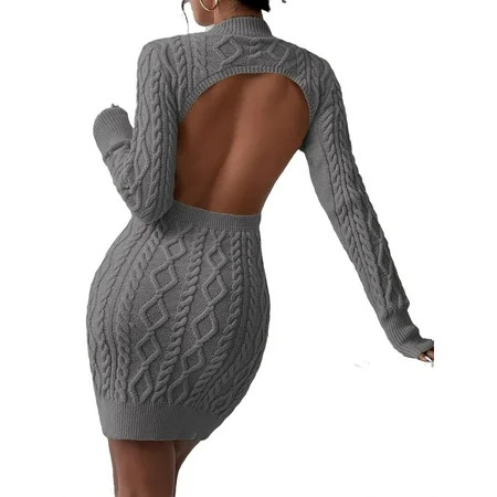 Sexy Plain Round Neck Long Sleeve Grey Women Sweater Dresses (Women s) | Walmart (US)