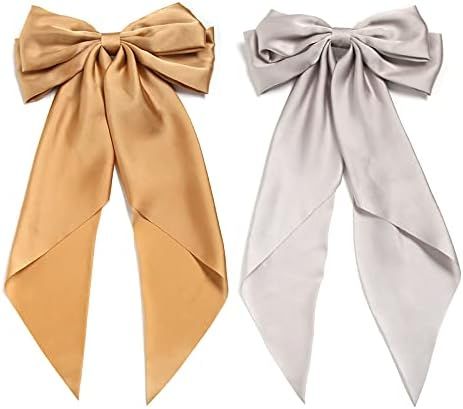 2pcs Large Hair Bows for Women Big Bow Clip Girl Scarf French Barrette with Long Silky Satin Ribbon  | Amazon (US)