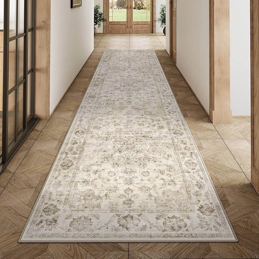 WondRg 3x10 Washable Runner Rug for Kitchen Hallway Non-Slip Beige Neutral Carpet Low Pile Soft T... | Amazon (CA)