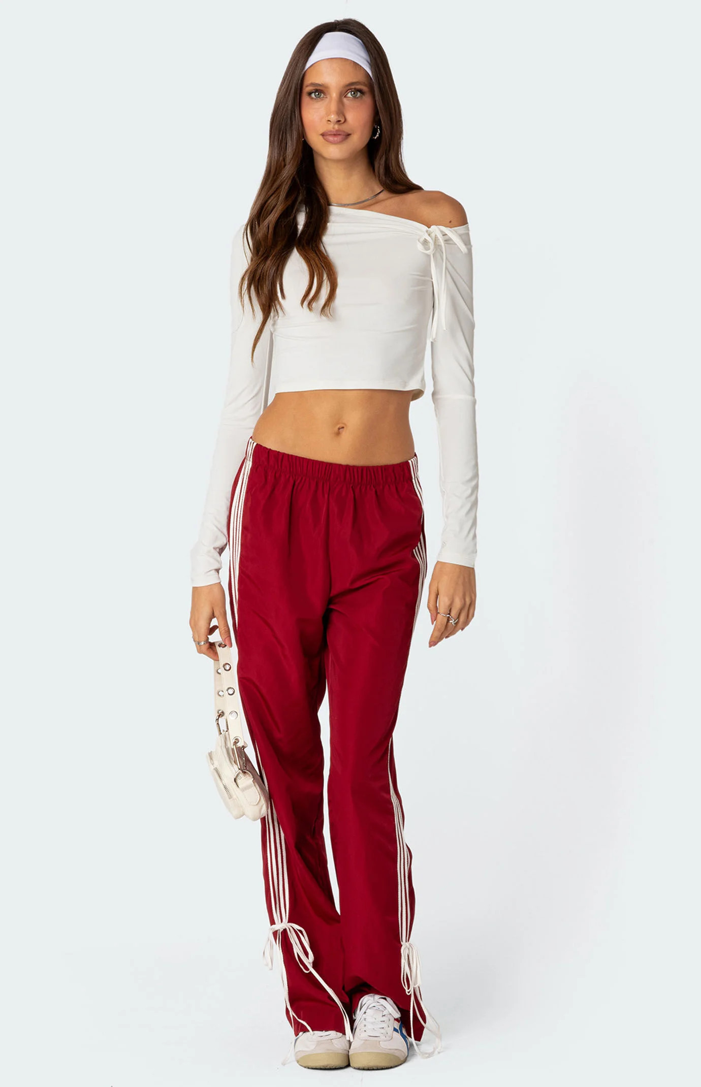 Edikted Women's Remy Bow Ribbon Track Pants in Red - Size Medium | PacSun