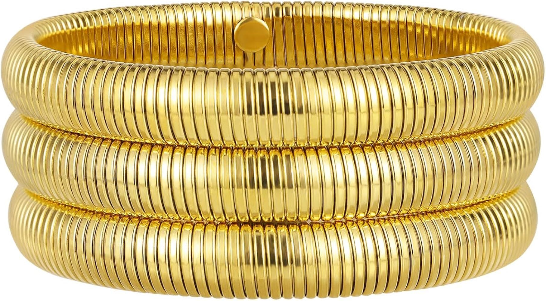 Gold Bangles Bracelet Set for Women, 18K Gold Plated Chunky Titanium Non Tarnish Stretch Bracelet... | Amazon (US)
