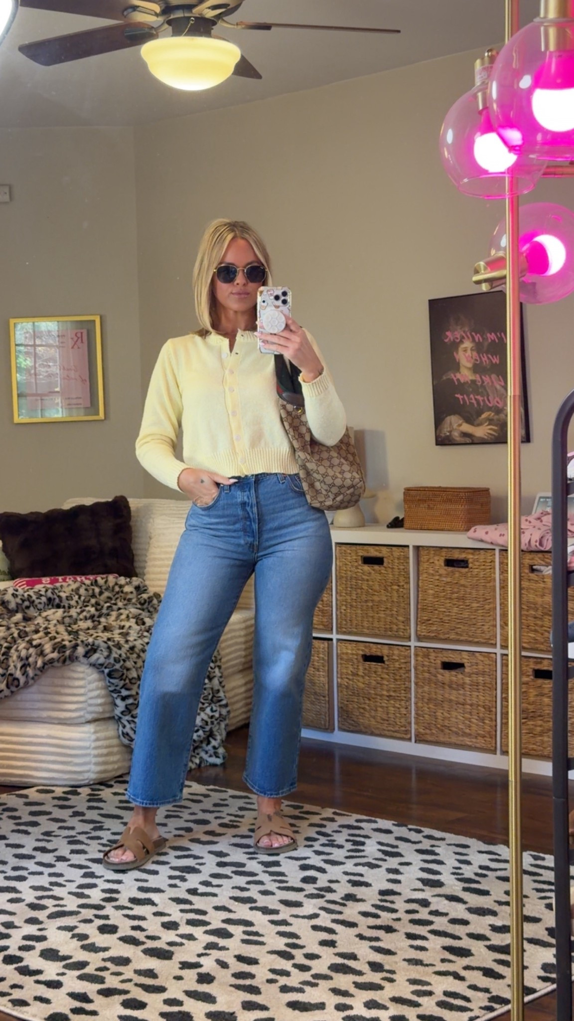 Jeans I’m in a 28/27 in the shade sdance around and my exact ray bans are linked sweater and shoes came from tts they are in my showcase 