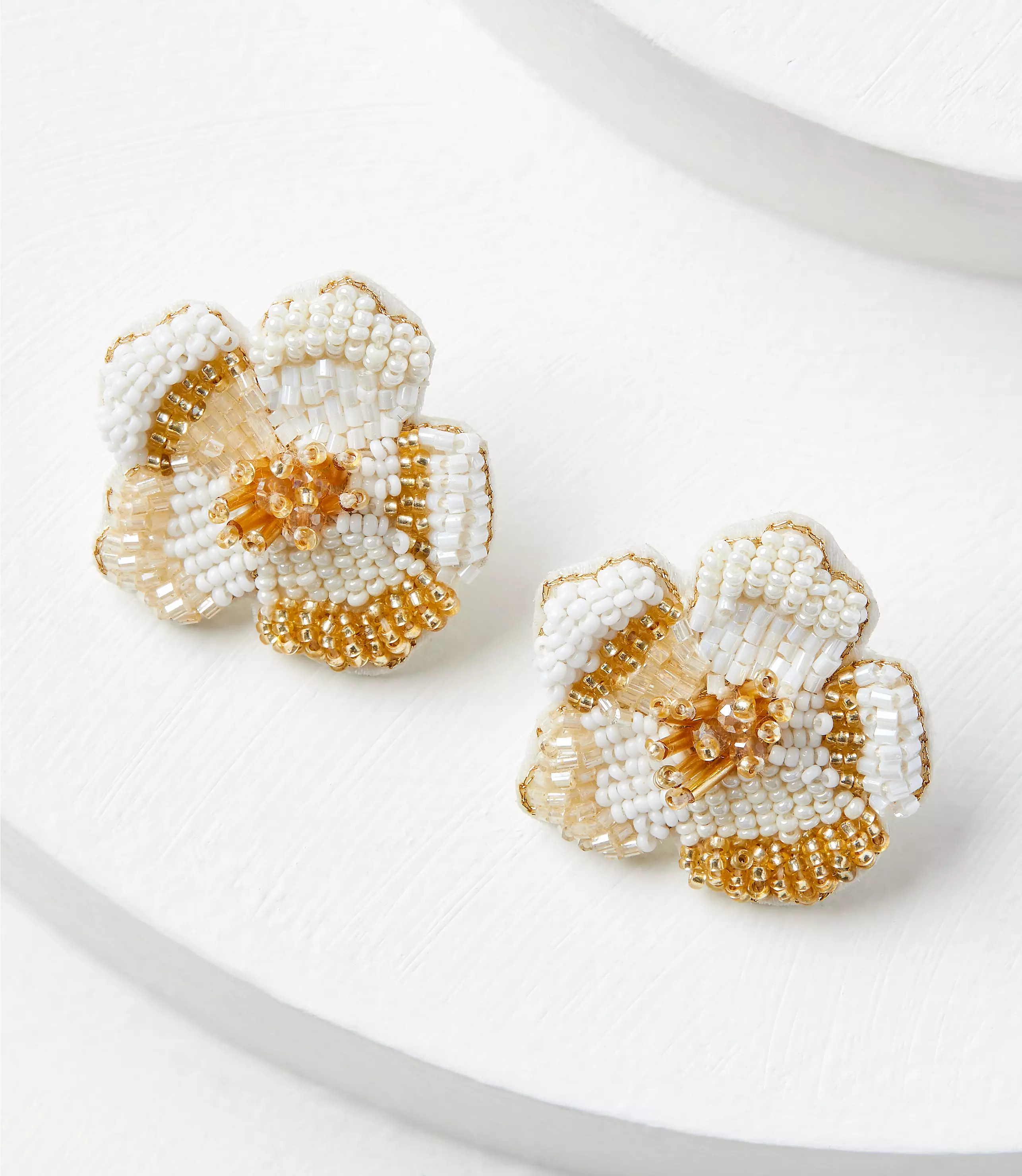 Beaded Flower Statement Stud Earrings | LOFT