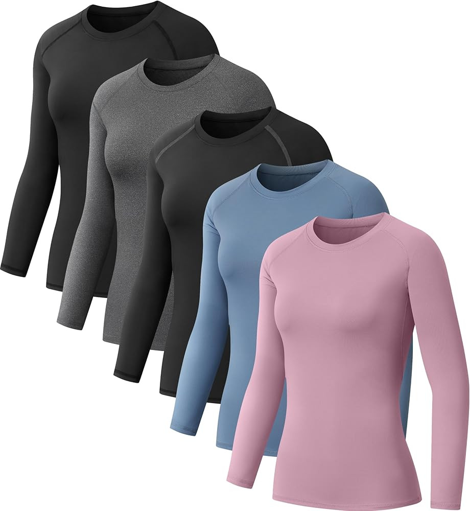 5 Pack Women's Compression Shirt Long Sleeve Workout Tops Athletic Baselayer Quick Dry Gym Yoga R... | Amazon (US)