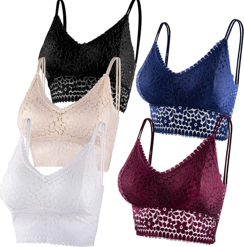 SIQUK 5 Pieces Lace Bralette Women Bralettes with Straps and Removable Pads | Amazon (US)