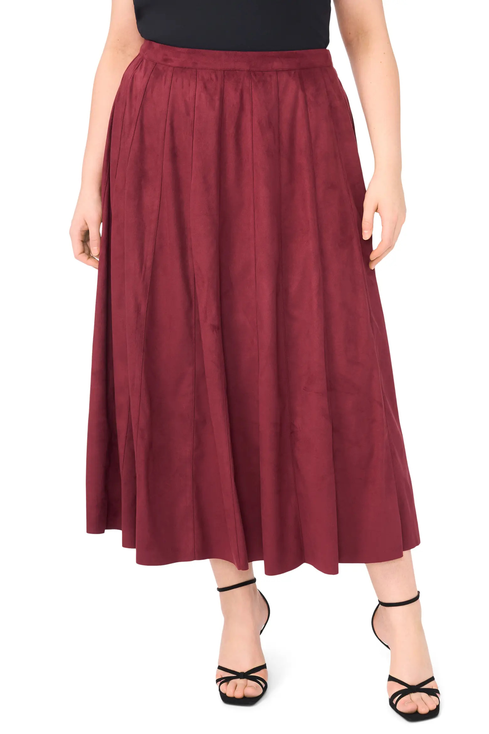 Halogen® Panelled Pintuck Faux Suede Midi Skirt (Women) | Nordstrom | Nordstrom