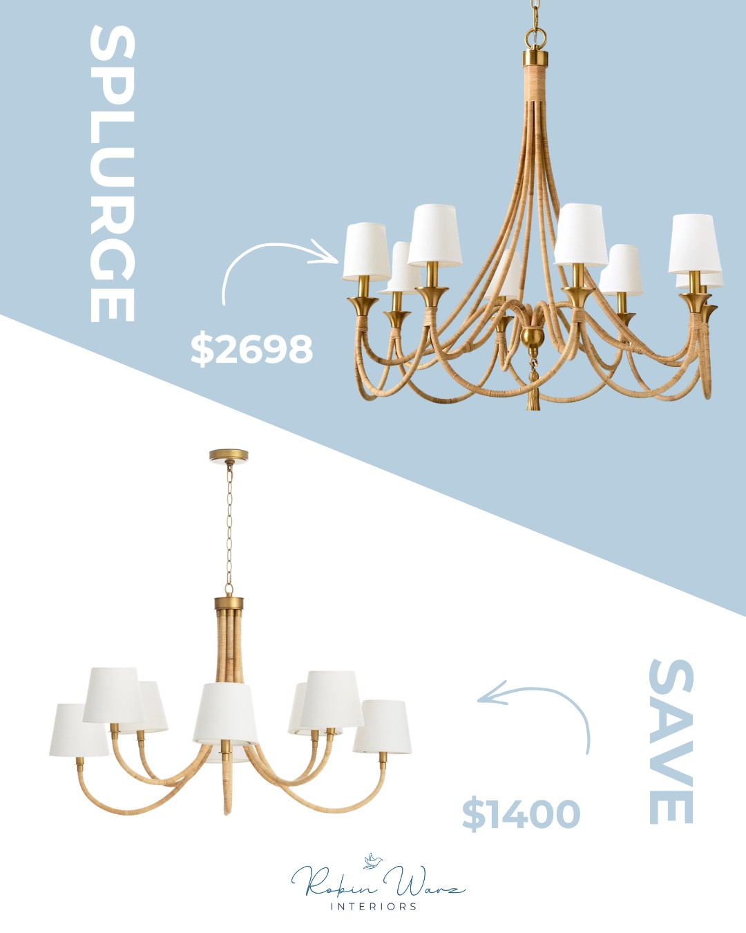 f you’ve been eyeing the Carneros Rattan Chandelier from Serena & Lily… I get it. It’s that perfect mix of coastal, organic, and elevated that instantly makes a room feel designer.

But here’s the thing—you don’t need to spend the splurge to get the look.

I found a save version at half the price that gives you the same airy rattan texture, warm natural tones, and statement shape. It still brings that relaxed, refined vibe—just without the designer markup.

Perfect for dining rooms, breakfast nooks, or entryways that need a little “wow” moment without trying too hard.

High-end look. Smart save. That’s how we do it. ✨

#LTKHome #SerenaAndLily #RattanChandelier #CoastalLighting #DesignerLookForLess #SaveVsSplurge #OrganicModern #HomeLighting #InteriorDesignFinds

#LTKHome #LTKSaleAlert