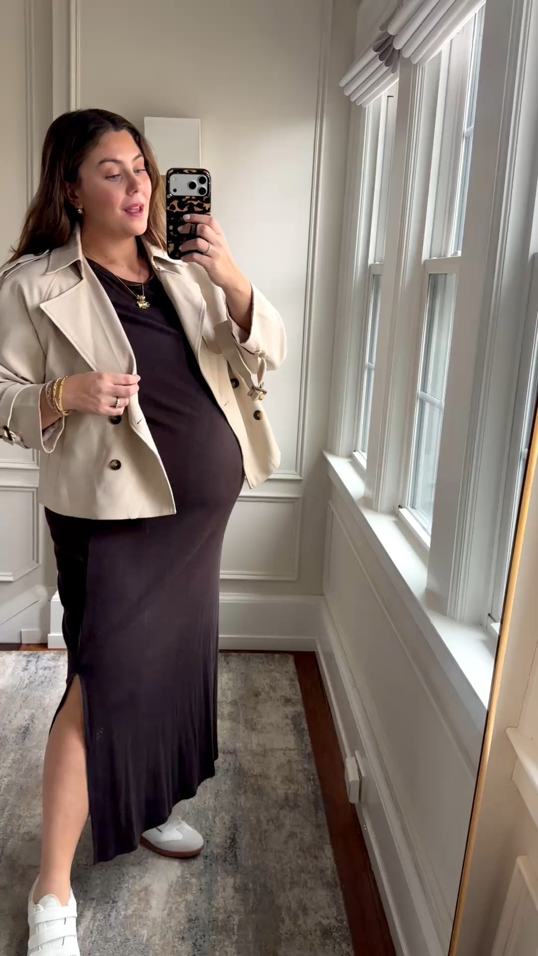 Wearing size XL in non-maternity dress & XXL in cropped trench. Use CARALYN15 at EBY & Spanx. 

#LTKMidsize #LTKSeasonal #LTKootd