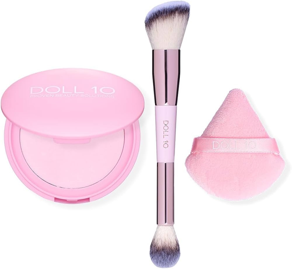Doll 10 - Pink Power Pressed Setting Powder with Brush & Sponge \u2013 Brightening Compact Powder... | Amazon (US)