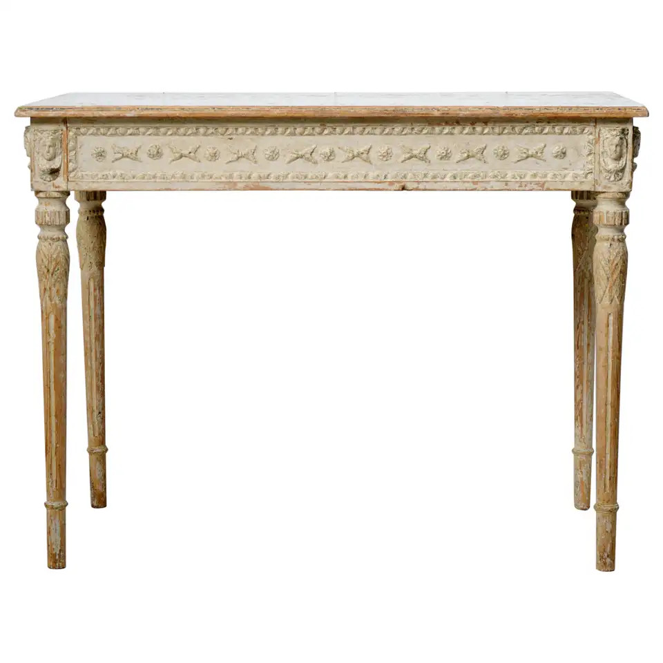 Antique Genuine Swedish Gustavian Detailed Decorated Console Table | 1stDibs