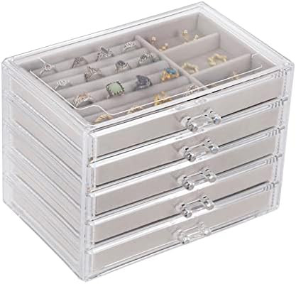 Cq acrylic Jewelry Organizer With 5 Drawers Clear Acrylic Jewelry Box Gift for Women Mens kids an... | Amazon (US)