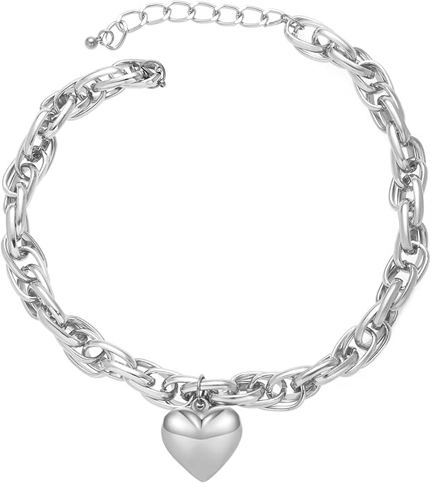 Chunky Puffy Heart Choker Necklace for Women Y2k Heart Gold Pendant Necklace Jewelry | Amazon (US)