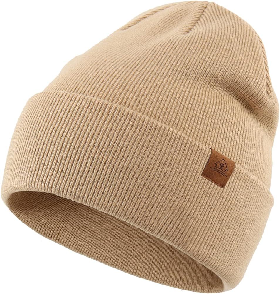 Home Prefer Mens Winter Hats Acrylic Knit Cuff Beanie Cap Warm Womens Beanie Hat | Amazon (US)