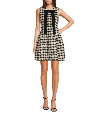 A Loves A Tulip Metallic Wool Blend Houndstooth Contrast Bow Round Neck Sleeveless A-Line Mini Dr... | Dillard's