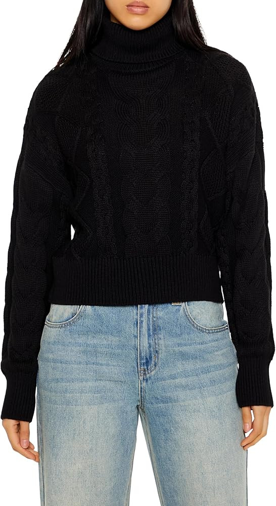 Forever 21 Womens Cable Knit Turtleneck Sweater | Amazon (US)