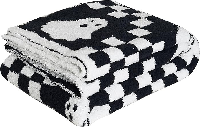 Ultra Soft Cozy Checkered Ghost Halloween Knitted Throw Blanket Fluffy Microfiber Checkerboard Bed Blanket Lightweight Both Sides Throw Blanket for Couch Sofa Bed 50"X60"Black¡­ | Amazon (US)