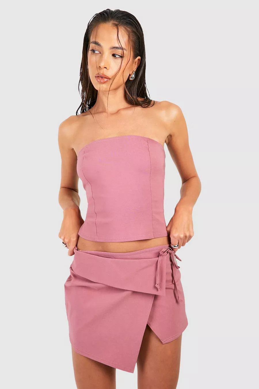 Longline Bandeau & Asymmetric Mini Skirt | boohoo (US & Canada)
