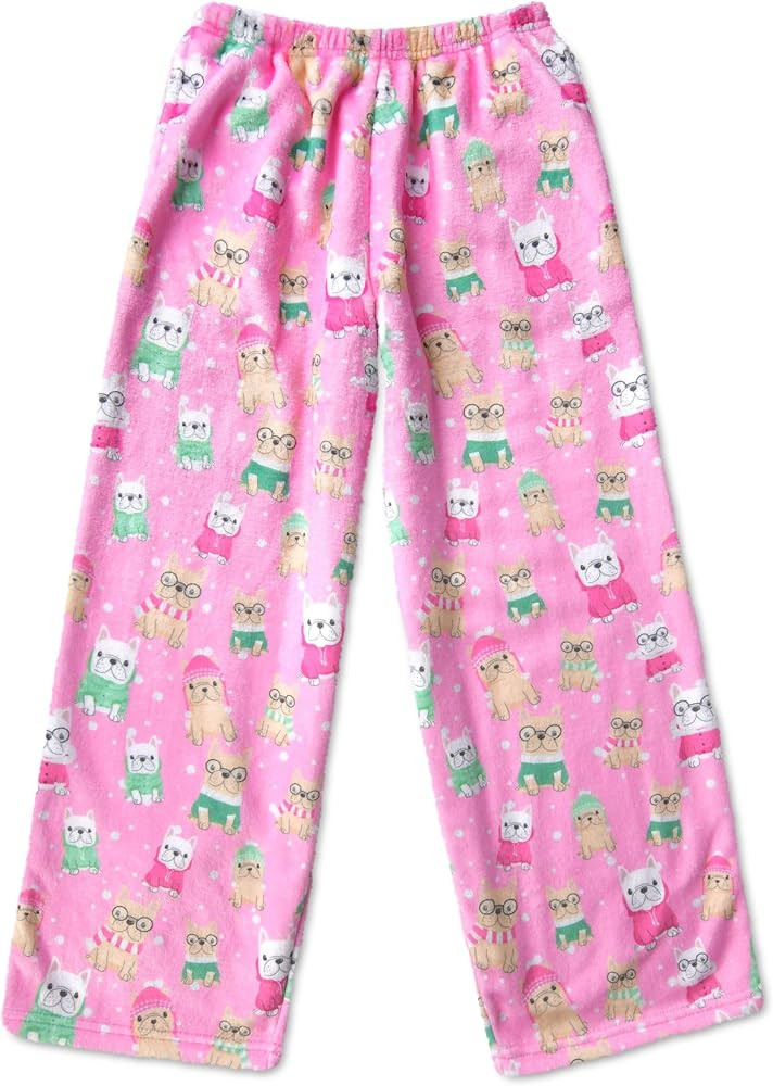 iscream Big Girls Silky Soft Plush Fun Print Fleece Pants - Holiday Cheer Collection | Amazon (US)