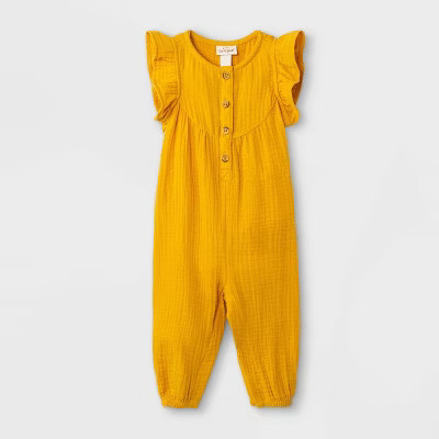 Baby Girls' Gauze Romper - Cat & Jack™ Mustard Yellow | Target