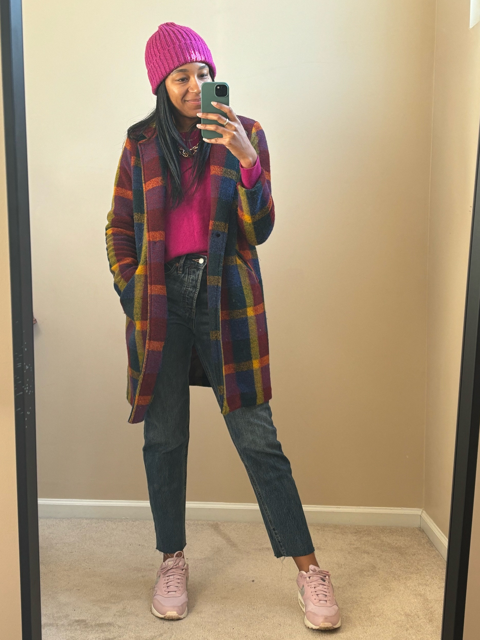 Today we’re wearing pink! The way this plaid coat brings it all together add just the right amount of pizzaz to this outfit. 

#LTKSeasonal #LTKstyletip #LTKfindsunder100